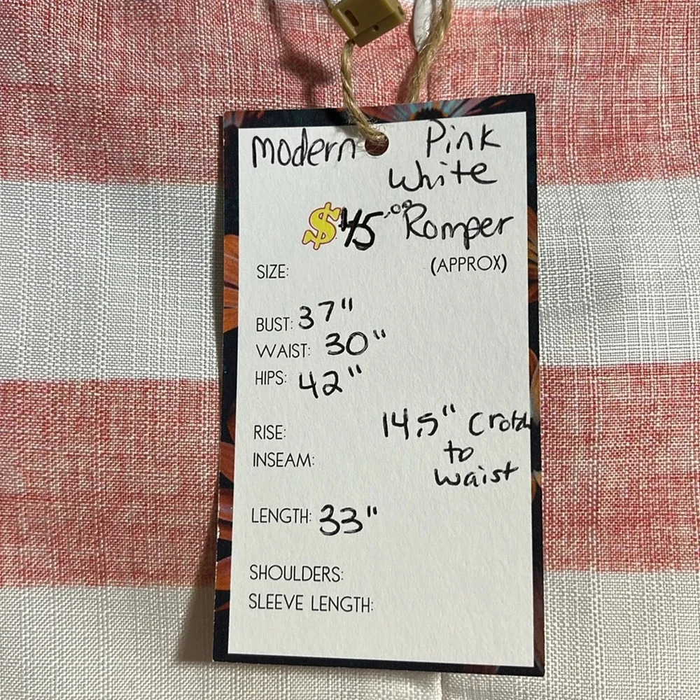 White and pink romper zipper back sleeveless vintage look size Large - Picture 9 of 9